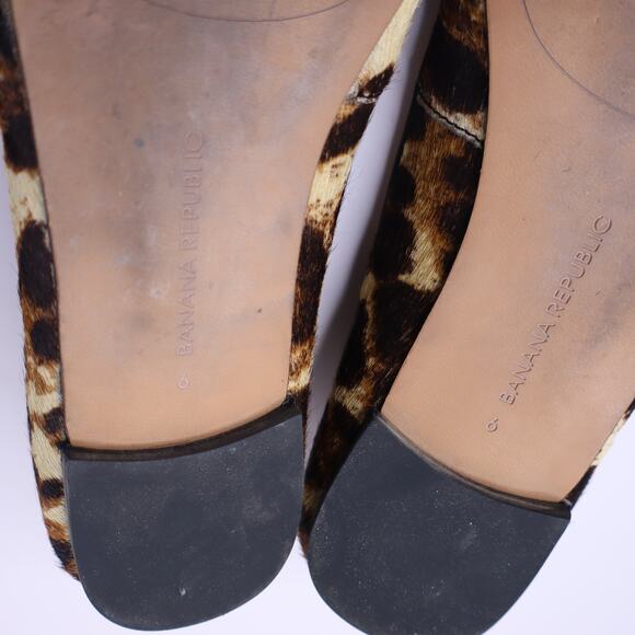 BANANA REPUBLIC Leopard Fur Ballet Flats Black Brown Round Toe Casual Women's 6M - Picture 8 of 8